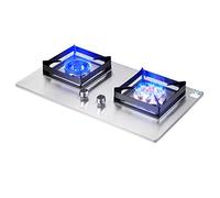 Plaque de cuisson à gaz double brûleur en verre trempé - Plaque de cuisson à gaz intégrée - Double combustible - Facile à nettoyer - Convient pour la cuisine et le camping - Couleur argent 5/5,2 kW