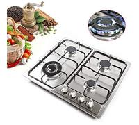 Plaque de cuisson à gaz en acier inoxydable - 4 feux - Installation autonome - 4 foyers - Pour gaz propane et gaz naturel - Pour cuisine, intérieur, camping-car, camping