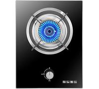 Plaque de cuisson à gaz encastrable en verre trempé noir, brûleur simple à 3 feux en fonte, protection contre les pannes de flamme(Black)