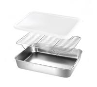 Plaque de cuisson avec couvercle, plaque de cuisson avec grille de refroidissement, petite plaque de cuisson avec grille en acier inoxydable pour four, rôtir, servir, grille de refroidissement (31 x