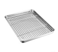 Plaque de cuisson avec grille - 23 x 17 x 2,5 cm - En acier 430 - Sans revêtement - Pour four et barbecue - Pour la cuisson, le refroidissement, la rôtissage, les biscuits, les légumes, la viande
