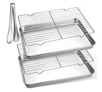 Plaque De Cuisson Avec Grille De Refroidissement, 2 Pièces Plaque Patisserie Avec Clip Alimentaire, Plaque De Four, Plateau Inox, Plaque De Cuisson Et Grille Pour Cuire, Servir (26X20X2,7 cm)