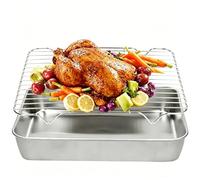 Plaque de Cuisson avec Grille, Grille de Refroidissement, 26.5*20.5*5cm | Acier Inoxydable, pour Pâtisserie, Rôtissoire Rectangulaire Compatible avec Four, pour Pizza, Pain et Viande