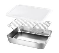 Plaque De Cuisson Avec Grille, Plaques Et Grilles Pour Cuisson Au Four, Plaque Inox Rectangulaire, avec Couvercle, Facile à Nettoyer Passe au Lave-Vaisselle, pour Rôti, Refroidissement(25.5x20x5cm)