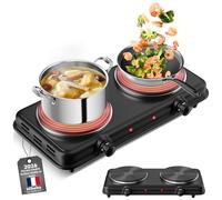 Plaque de cuisson électrique double 2000 W, avec contrôle de la température, portable et base en acier inoxydable facile à nettoyer (noir B)
