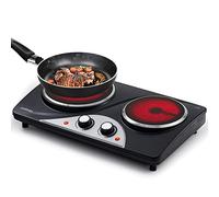Plaque de cuisson électrique double CUSIMAX 2100W avec chaleur infrarouge, idéale pour la cuisine, le jardin et le camping, plaque de cuisson en acier inoxydable avec thermostat réglable
