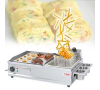 Plaque de cuisson électrique pour crêpes avec friteuse, plaque de cuisson électrique coercitive avec grille d'assaisonnement, poêle à frire pour petit-déjeuner, gril à dessus plat, grande ta