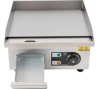 Plaque de cuisson électrique professionnelle 2000 W, en acier inoxydable, avec surface de cuisson de 8 mm dépaisseur, idéale les steaks et le bacon. Thermostat intégré. 35,5 × 38 × 21 cm.