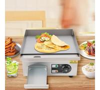 Plaque de cuisson électrique professionnelle, 35,5 cm (14 pouces) en acier inoxydable avec pelle et brosse à huile, plaque de cuisson de comptoir en acier inoxydable restaurants, plage de température