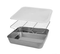 Plaque de cuisson en acier inoxydable avec couvercle et grille de refroidissement amovible - Durable - Passe au lave-vaisselle - Surface miroir argentée - 23 x 17 x 5 cm - Convient pour cuire, rôtir