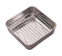 Plaque de Cuisson en Acier Inoxydable avec Grille Amovible, Lèchefrite Profonde 5 cm, pour Four, Viande et Légumes, Compatible Lave-vaisselle (16 × 16 × 5)