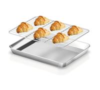 Plaque de cuisson en acier inoxydable avec grille de refroidissement - 40,5 x 30,5 x 2,8 cm - Grande plaque de cuisson rectangulaire - Pour la cuisson, le rôti, le refroidissement - Passe au