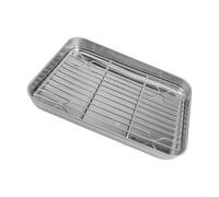 Plaque de cuisson en acier inoxydable avec grille de refroidissement - Plateau de cuisine professionnel pour rôtir au four, rôtir les légumes, les ailes et les cookies (23 x 17 x 2,5 cm)