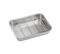 Plaque de cuisson en acier inoxydable avec grille de refroidissement pour four et rôtir la viande et les légumes (31 x 24 x 5 cm)