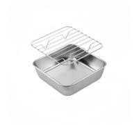 Plaque de cuisson en acier inoxydable avec grille de refroidissement pour rôtir la dinde, la viande, la volaille, les légumes, les gâteaux - Compatible avec barbecue, cuisson, 20 x 20 x 5 cm (15 cm)