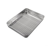Plaque de cuisson en acier inoxydable avec grille - Plaque de four antiadhésive pour gâteaux et rôtis - Passe au lave-vaisselle - 40 x 30 cm (31 x 24 x 5 cm)