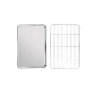 Plaque de cuisson en acier inoxydable, poêle à biscuits avec grille de refroidissement, quart de feuille de boulangerie en métal Pour GâTeaux(Small pan and rack)