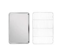 Plaque de cuisson en acier inoxydable, poêle à biscuits avec grille de refroidissement, quart de feuille de boulangerie en métal Pour GâTeaux(Medium pan and rack)