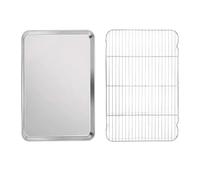 Plaque de cuisson en acier inoxydable, poêle à biscuits avec grille de refroidissement, quart de feuille de boulangerie en métal Pour GâTeaux(Large pan and rack)