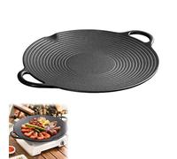 Plaque de Cuisson en Fonte, Poêle à Griller Coréenne Antiadhésive, Ø36cm BBQ Plancha avec Poignée, Pour Induction, Cuisinière à Gaz, Plaque de Cuisson Électrique pour Viandes, Légumes et Grillades