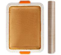 Plaque de cuisson en silicone avec papier sulfurisé réutilisable, feuille de biscuit en silicone antiadhésive, moule à gâteau rectangulaire avec poignée