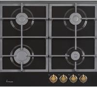 Plaque de cuisson encastrable Fram FBH-S4IWF-GRBK, Gaz, 4 brûleurs, Allumage électrique, Grille en fonte, Gicleurs GPL inclus, 60 cm, Verre noir