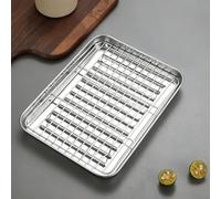 Plaque de Cuisson Four avec Grille de Refroidissement, Plateau en Acier Inoxydable, Bac de Vidange, Plat Inox Fond Strié Surélevé, Évacuation de L'eau et de L'huile(18x24x3cm/7x9x1in)