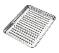 Plaque de Cuisson Four Inox Cuisine avec Grille de Refroidissement, Plat Inox de Cuisson en Acier Inoxydable avec Grille Métallique, Fond de Plaque à Rayures Surélevées(27x21x2.5 cm/11x8x1 in)