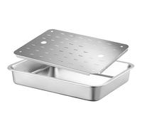 Plaque de Cuisson Four Inox Cuisine, Plateau Métallique avec Égouttoir, Bac Récupérateur D'huile, Plat Inox 304 pour Égoutter L'eau Et L'huile, Pâtisserie et Cuisson Vapeur(32x22x10 cm/13x9x4 in)