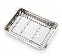 Plaque de Cuisson Four Inox Cuisine, Plateau Métallique avec Grille Filtrante, Plat Inox 304, Bac de Vidange de Cuisson pour Séparer les Aliments de L'huile(36x27x5 cm/14x11x2 in)