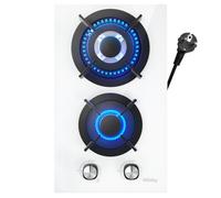 Plaque de Cuisson Gaz 2 Feux Blanc, Plaque Gaz 2 Feux, Table de cuisson 31 cm Avec des Jambes/Encastrable, 4,3 kW, Gazs Ville et Bouteille