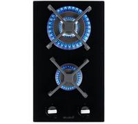 PLAQUE DE CUISSON GAZ 2 FEUX DOUBLE COURONNE - VERRE NOIR ET FONTE - 5200 WATTS - BELDEKO