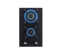 PLAQUE DE CUISSON GAZ 2 FOYERS DOUBLE COURONNE - VERRE NOIR MAT ET FONTE - 5200 WATTS - BELDEKO
