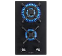 PLAQUE DE CUISSON GAZ 2 FOYERS DOUBLE COURONNE - VERRE NOIR MAT ET FONTE - 5200 WATTS - BELDEKO