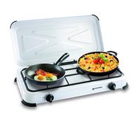 Plaque de cuisson Gaz 2 feux portable 2600W Blanc Couvercle amovible - Réchaud Camping Cuisine Exterieure KEMPER