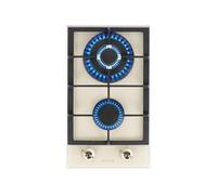 plaque de cuisson gaz 2 foyers double couronne - verre beige et fonte - 5200 watts -