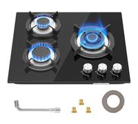 Plaque de Cuisson Gaz 3 feuxs, Plaque de cuisson encastrable 3 foyers, Convient pour le Gaz Naturel ou le Propane (Noir)