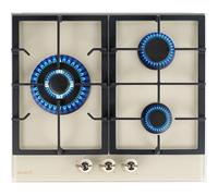 PLAQUE DE CUISSON GAZ 3 FOYERS DOUBLE COURONNE - VERRE BEIGE ET FONTE - 6200 WATTS - BELDEKO