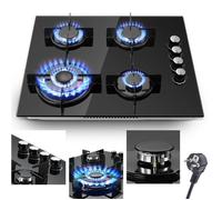 Plaque de Cuisson Gaz 4 Feux, 8000W ,Table de cuisson à gaz,Cuisinière Encastrable,L60cm,Verre NG/LPG,Sécurité Thermocouple