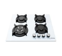 Plaque de Cuisson Gaz 4 Feux Blanc, Plaque Gaz 60 cm Encastrable, 7,8 kW, Gaz de Ville et Bouteille, Sécurité Thermocouple, Grille Fonte, Verre Blanc
