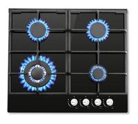 Plaque de cuisson gaz 4 feux encastrable 60 cm 8,06 kW - sécurité thermocouple, verre trempé noir, gaz naturel et propane