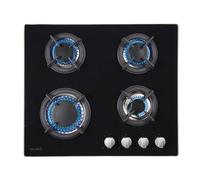 BELDEKO - Plaque de cuisson gaz 4 feux verre noir - 7500W - Grille fonte