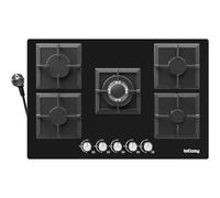 Plaque de Cuisson Gaz 5 Feux, Plaque Gaz 77 cm Encastrable, 10,5 kW, Gaz de Ville et Bouteille, Sécurité Thermocouple, Grille Fonte, Verre Noir