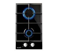 Plaque de cuisson gaz domino 2 foyers - Verre noir & fonte - 4000 Watts - Format compact 30 × 52 cm - Gaz de ville + injecteurs gaz bouteille fournis - BELDEKO