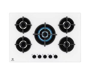 Plaque de cuisson gaz intégrable Electrolux EGG75372W 74 cm 5 foyers verre blanc vitrocéramique sécurité thermocouple allumage piézo