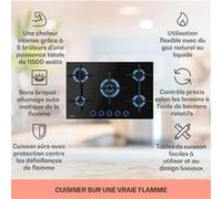 Klarstein Table de cuisson à gaz Illuminosa 5 – 5 brûleurs Sabaf – Noir