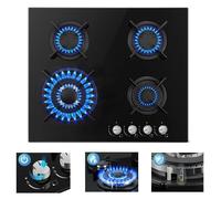 Plaque de Cuisson Gaz,Plaque Gaz 4 Feuxs Encastrable,Verre Noir, Table Gaz,L60 cm,Gaz Naturel/GPL,8060 W