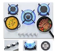 Plaque de cuisson gaz Plaque Gaz 5 Feux Encastrable L 70 cm Verre Convertible GPL/NG 10400W Sécurité thermocouple