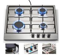 Plaque de Cuisson Gaz, Plaque Gaz,Inox, Sécurité Thermocouple, 7060 W,4 Feuxs, Encastrable Table de Cuisson 60cm