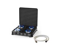Plaque de cuisson gaz portable 4 feux 8800W Tuyau butane/Propane Bruleurs inox